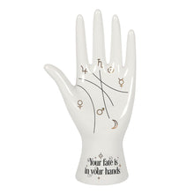 Load image into Gallery viewer, White Ceramic Palmistry Hand Ornament/ Ring Holder Witchy Decor
