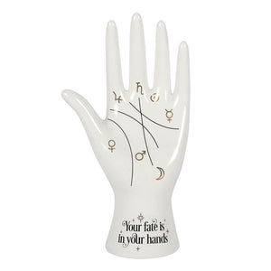 White Ceramic Palmistry Hand Ornament/ Ring Holder Witchy Decor