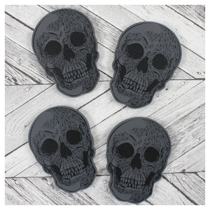 Set Of 4 Grey & Black Skull Coasters