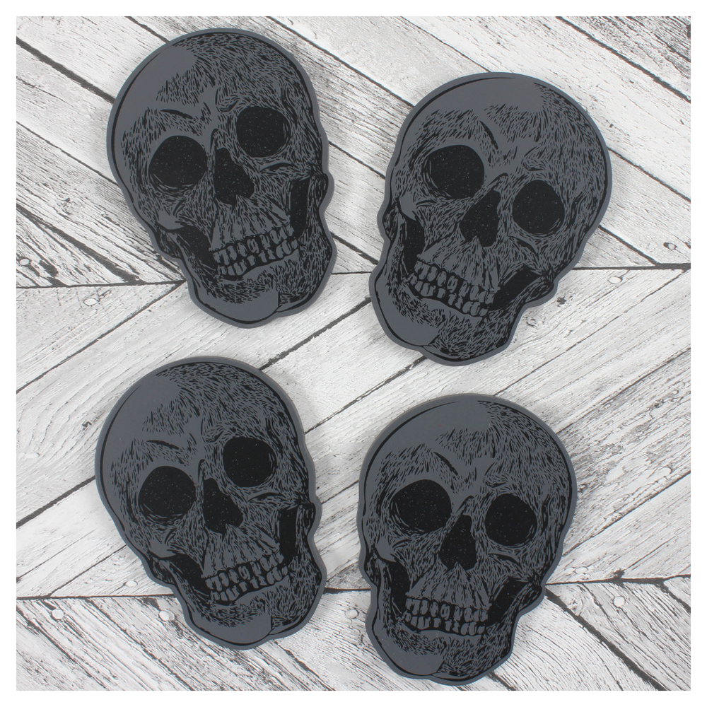 Set Of 4 Grey & Black Skull Coasters