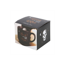 Load image into Gallery viewer, Drink At Your Own Risk Black Skull Mug Gothic Homeware
