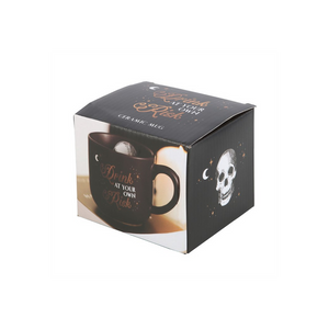 Drink At Your Own Risk Black Skull Mug Gothic Homeware