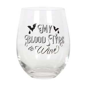 My Blood Type is Wine Stemless Wine Glass Goth Home Decor