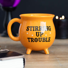 Load image into Gallery viewer, Stirring Up Trouble Orange Cauldron Mug Witchy Homeware
