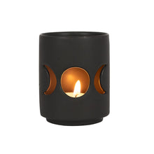 Load image into Gallery viewer, Small Black Triple Moon Cut Out Tealight Holder Goth Homeware
