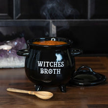 Load image into Gallery viewer, Witches Broth Cauldron Soup Bowl with Broom Spoon Goth Homeware
