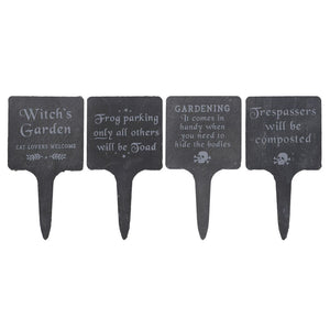 Set of 4 Slate Witchy Goth Garden Signs