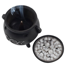 Load image into Gallery viewer, Triple Moon Cauldron Incense Cone Holder Goth Home Decor
