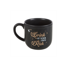 Load image into Gallery viewer, Drink At Your Own Risk Black Skull Mug Gothic Homeware
