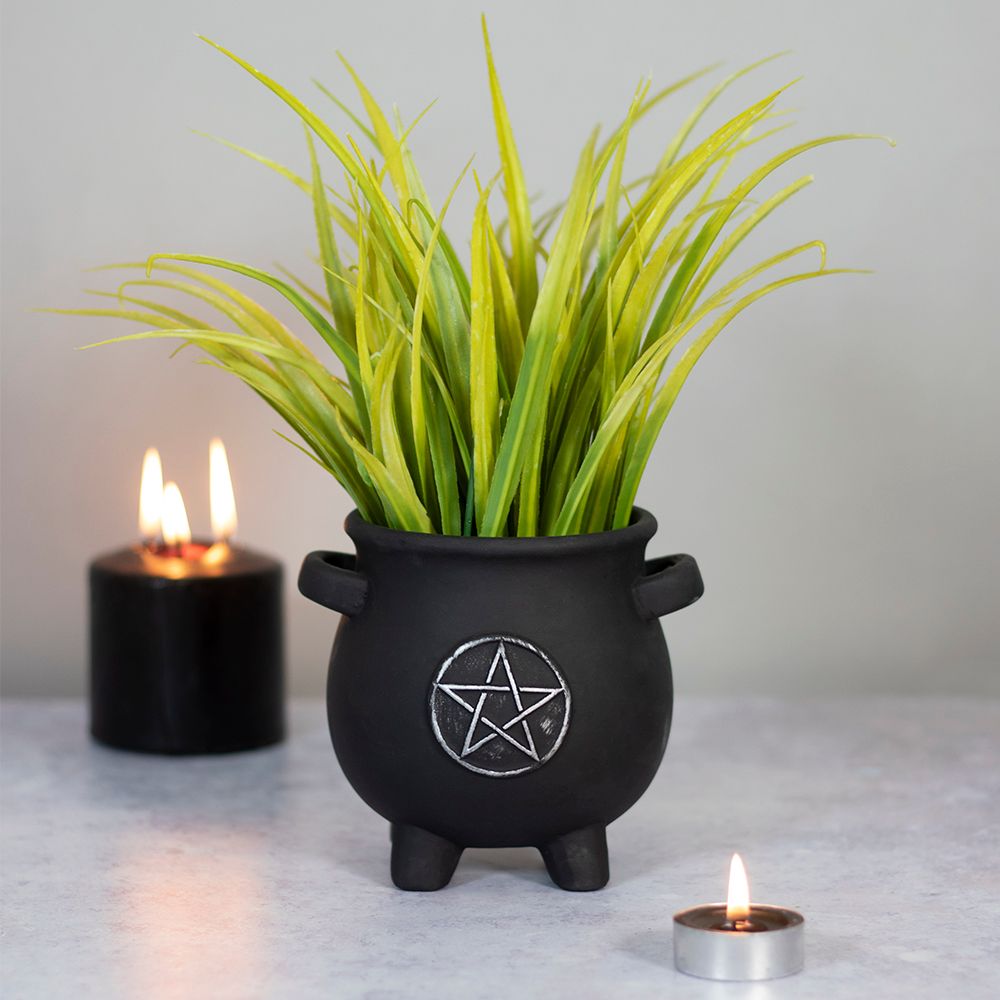 Pentagram Cauldron Plant Pot Goth Homeware