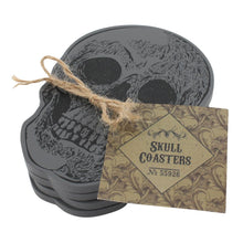 Load image into Gallery viewer, Set Of 4 Grey &amp; Black Skull Coasters
