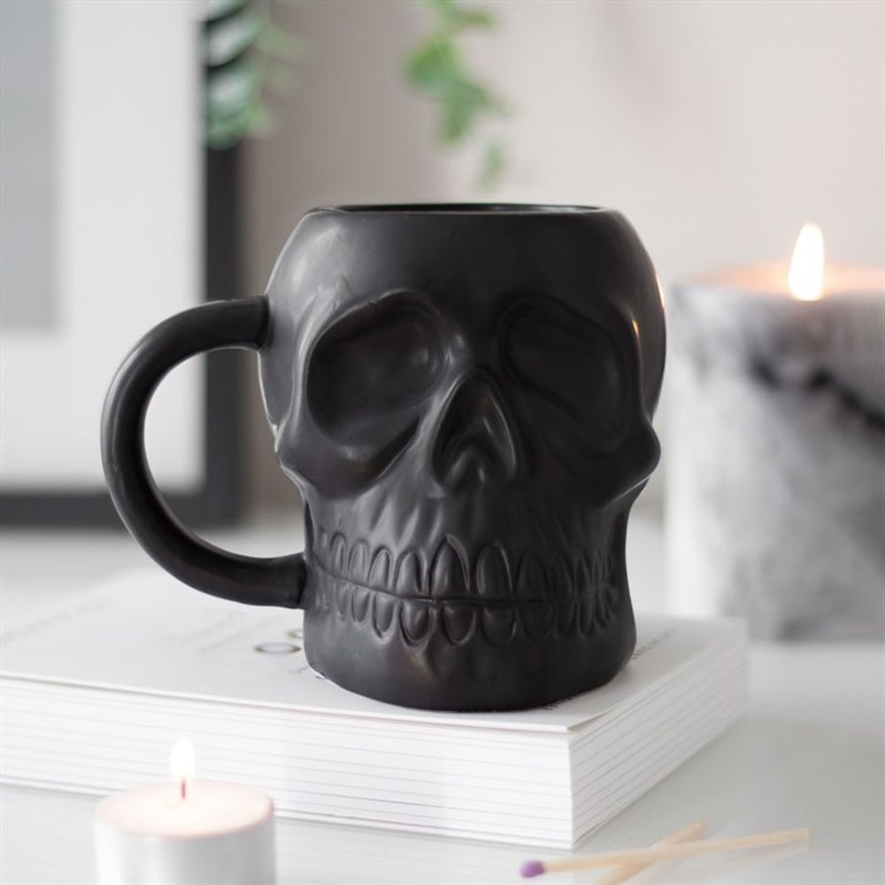 Matte Black Skull Mug Goth Home Decor