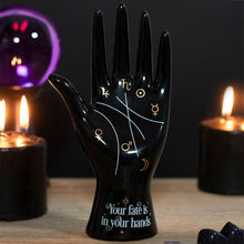 Load image into Gallery viewer, Black Ceramic Palmistry Hand Ornament/ Ring Holder
