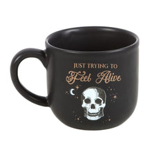 Load image into Gallery viewer, Trying To Feel Alive Skull Black Mug Gothic Homeware
