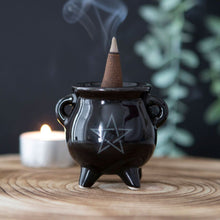 Load image into Gallery viewer, Pentagram Cauldron Ceramic Incense Holder Goth Homeware

