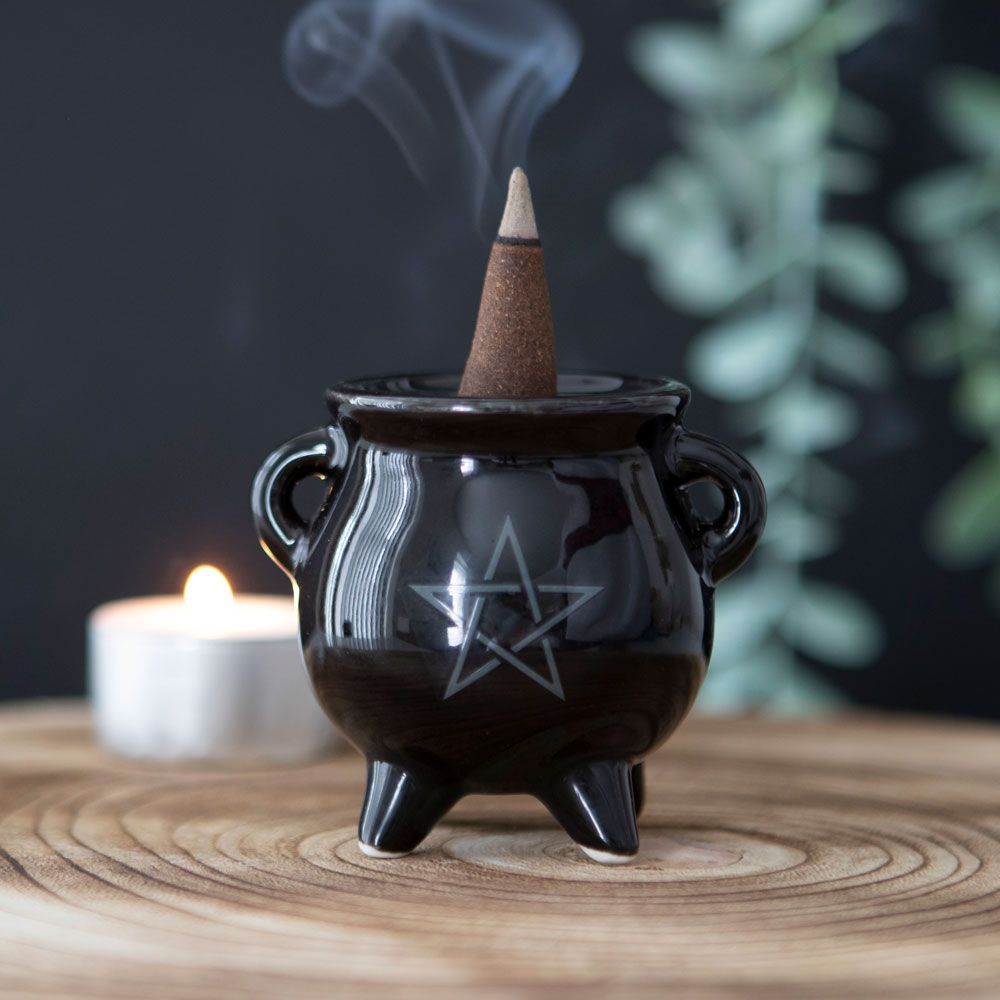 Pentagram Cauldron Ceramic Incense Holder Goth Homeware