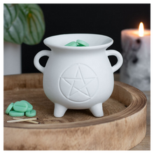 Load image into Gallery viewer, White Pentagram Cauldron Oil Burner Witchy Homeware
