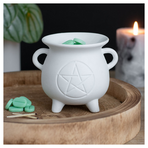 White Pentagram Cauldron Oil Burner Witchy Homeware