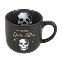 Load image into Gallery viewer, Trying To Feel Alive Skull Black Mug Gothic Homeware
