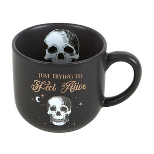 Trying To Feel Alive Skull Black Mug Gothic Homeware