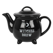 Load image into Gallery viewer, Witches Brew Ceramic Cauldron Tea Set &amp; 4 8oz Moon Mugs
