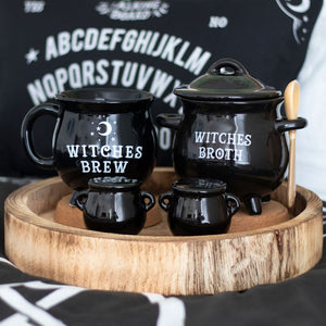 Witches Broth Cauldron Soup Bowl with Broom Spoon Goth Homeware