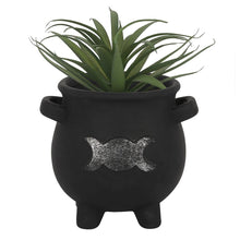 Load image into Gallery viewer, Triple Moon Cauldron Terracotta Plant Pot Goth Homeware
