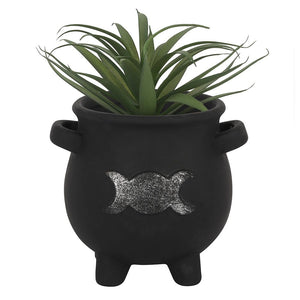 Triple Moon Cauldron Terracotta Plant Pot Goth Homeware