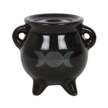 Load image into Gallery viewer, Triple Moon Cauldron Ceramic Incense Holder Goth Homeware
