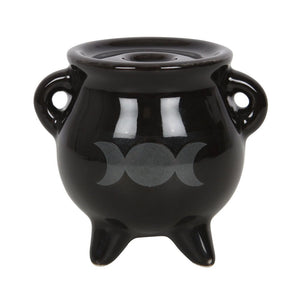 Triple Moon Cauldron Ceramic Incense Holder Goth Homeware