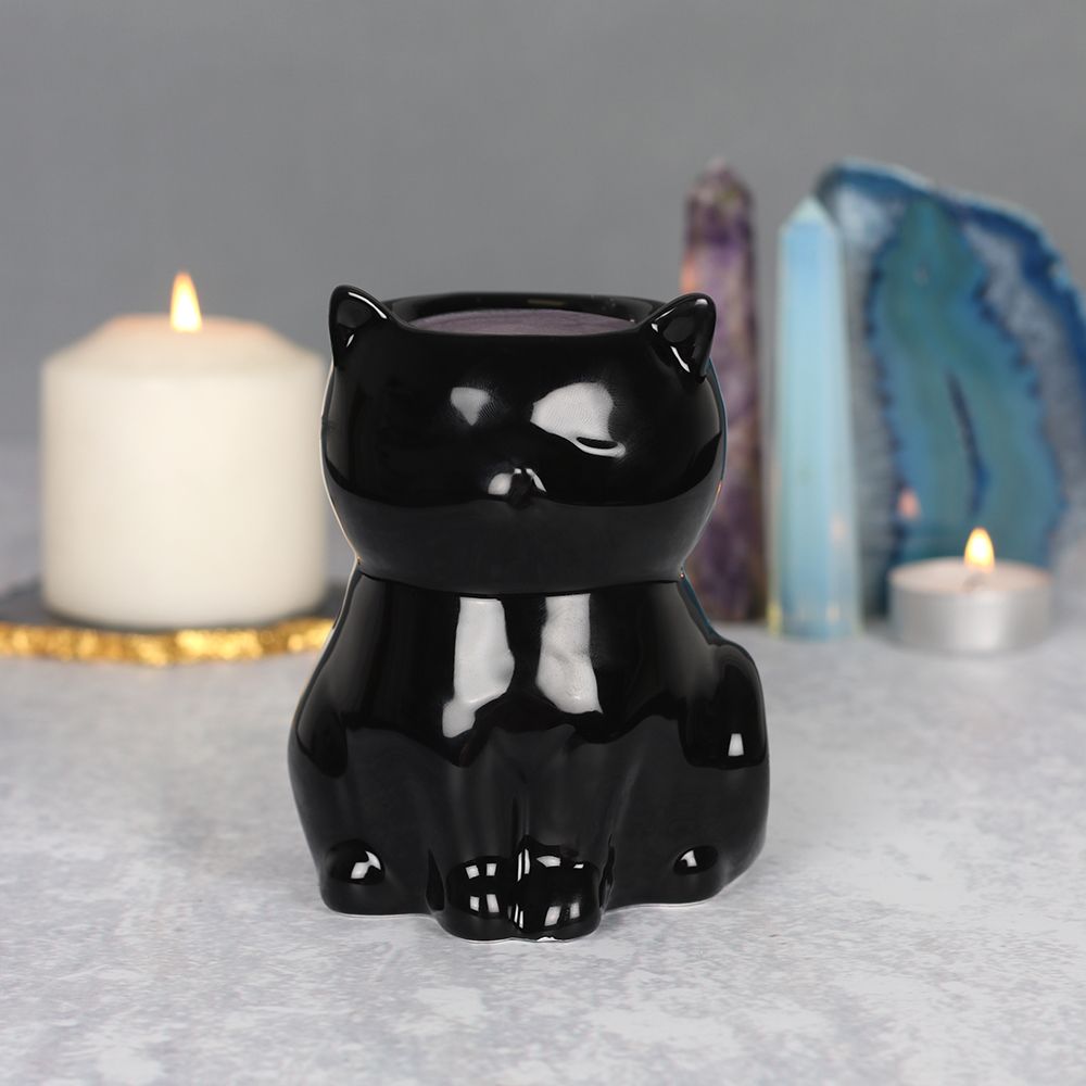 Cute Gothic Cat Oil Burner in Black